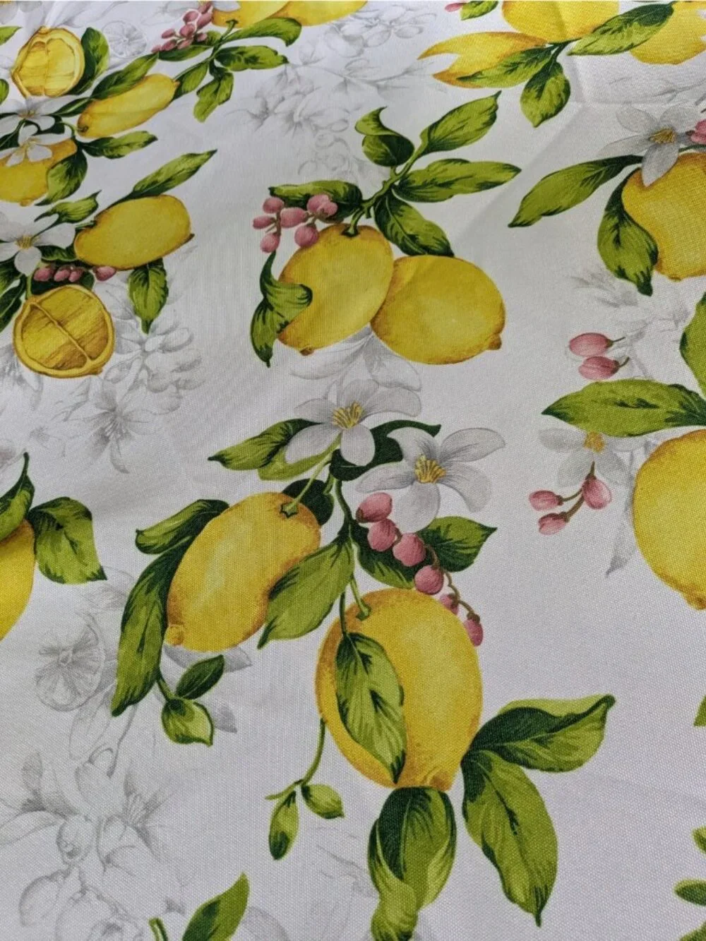Sunny Yellow Round Tablecloth Lemon Tree Print Polyester 68”